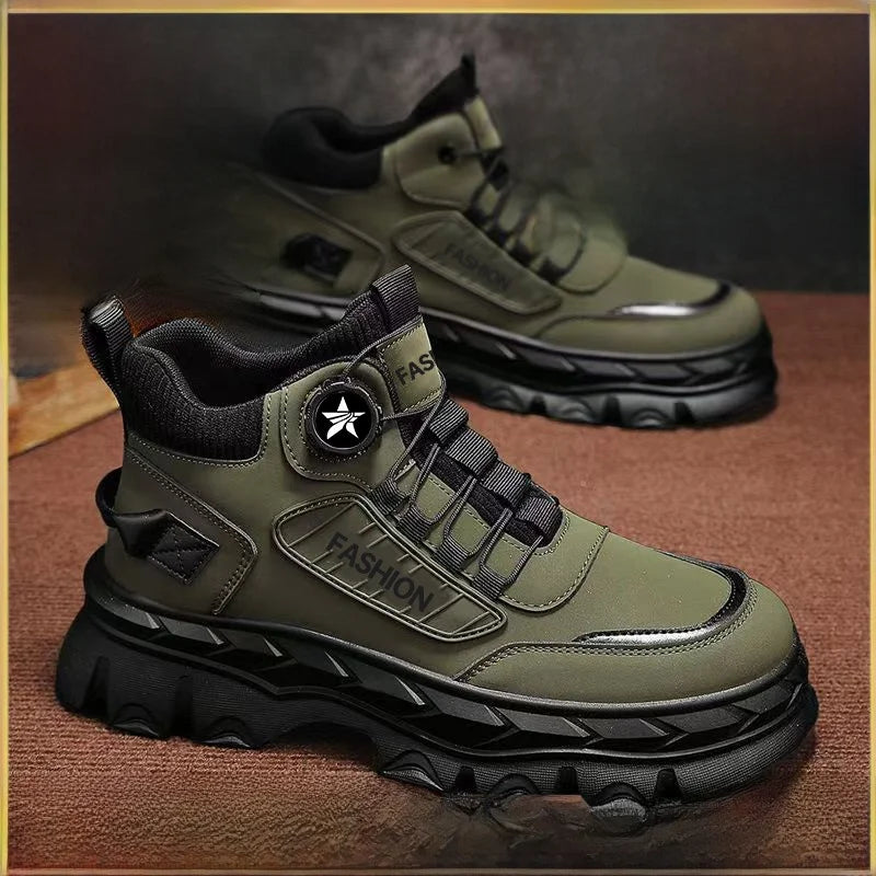 LOR MALE Men's High-Top  Boots Autumn New Style Casual Sports Fashion Shoes Thick Bottom Heightening Anti-Slip Outdoor Workwear