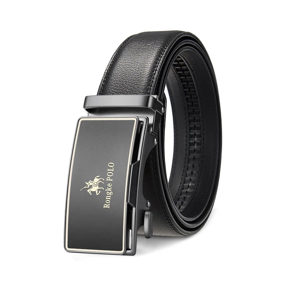 LOR MALE High Quality Black Brown Men’s Belt, Genuine Leather Material, Adjustable Automatic Ratchet Buckle, Cuttable Business Belt