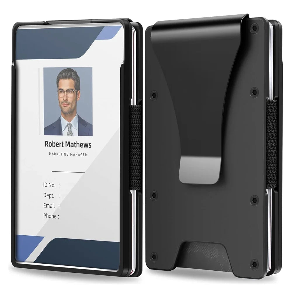 LOR MALE Minimalist Wallet for Men- Slim Aluminum Metal Money Clip Wallet with Clear ID Card Holder, Slim Wallet for Men Holds Up 15 Card