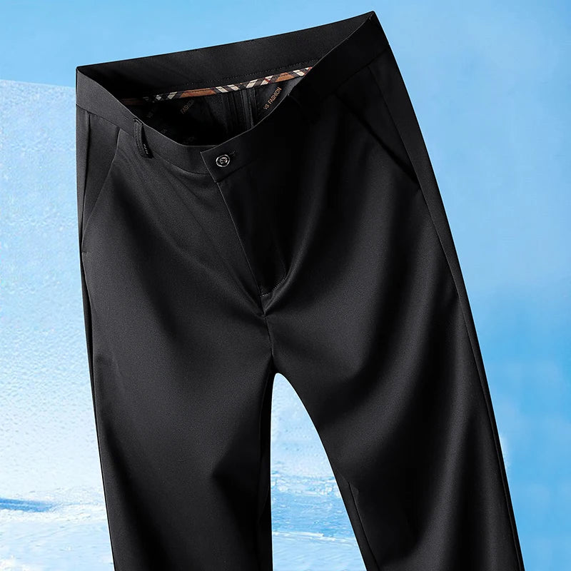 LOR MALE 29-42 Men's Summer Pants Thin Straight Stretch Casual Pants with No Trace No Ironing Fabric Silky and Cool Feeling