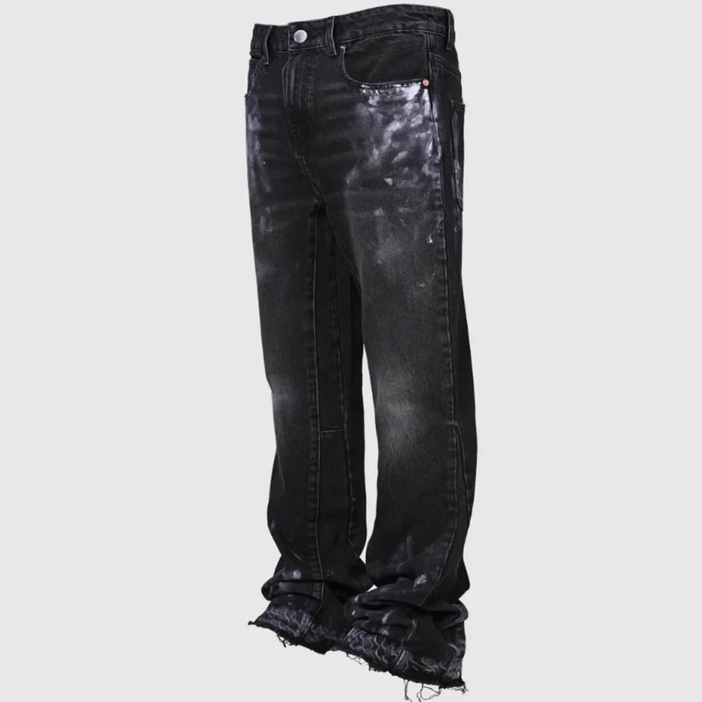 LOR MALE Men's Fashion Jeans Work Pants, European and American Fashion Workwear Elastic Patchwork Denim Layered Flared Pants S-XXL