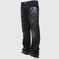 LOR MALE Men's Fashion Jeans Work Pants, European and American Fashion Workwear Elastic Patchwork Denim Layered Flared Pants S-XXL