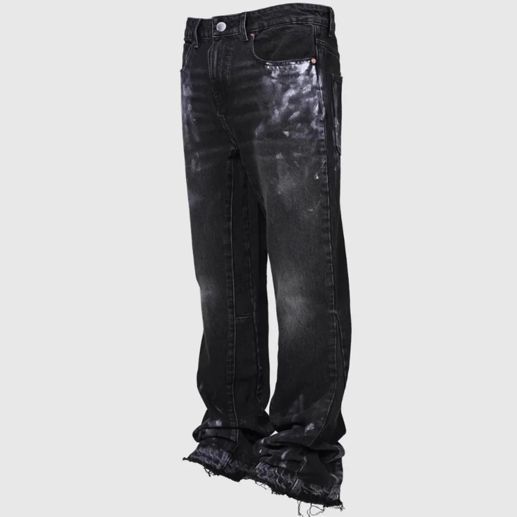LOR MALE Men's Fashion Jeans Work Pants, European and American Fashion Workwear Elastic Patchwork Denim Layered Flared Pants S-XXL