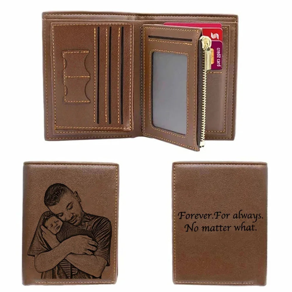 LOR MALE Custom Photo Name Man's Engraving Wallets Personalized Zippered Pu Leather Wal