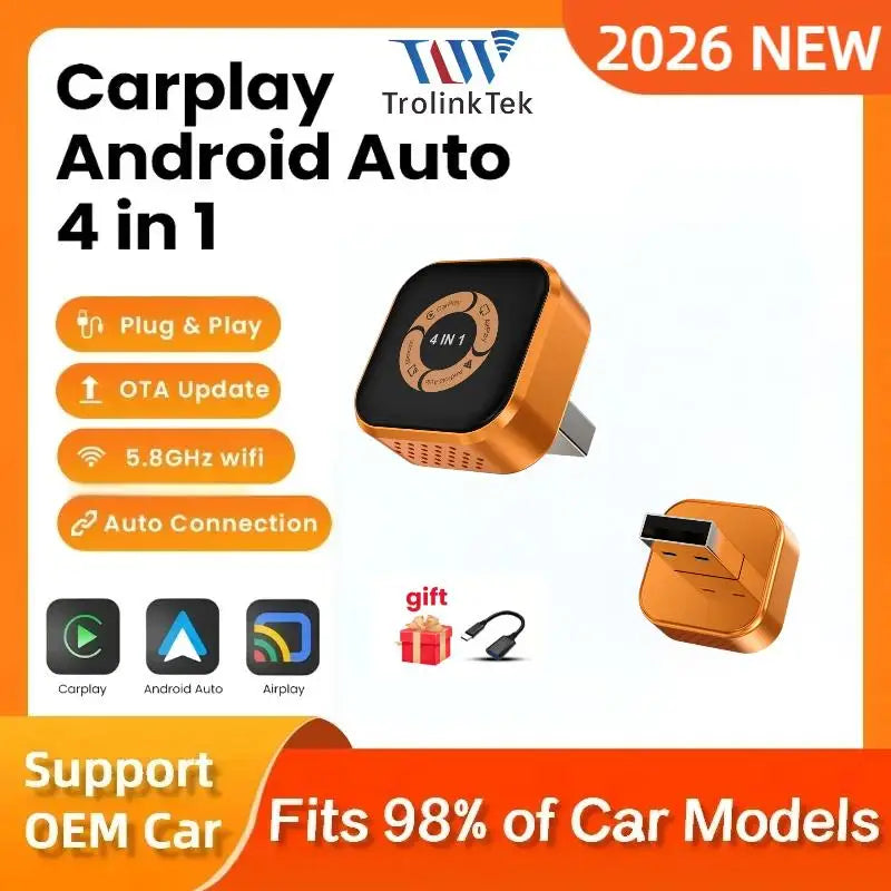 LOR MALE 4in1 Wireless CarPlay Dongle Wireless Android Auto Adapter AI Smart Box Car Intelligent Systems For Car With Wired CarPlay