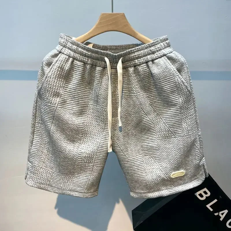 LOR MALE Men's Shorts Four Seasons Running Short for Men Casual Jogging Short Pants Wave Pattern Solid Color Drawstring Man Sports Shorts