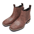 LOR MALE Men's Wide Toe Cowboy Boots Slip On Western Style Outdoor Boots Durable Comfor Leather Ankle Boots Fashion Retro Shoes for Men
