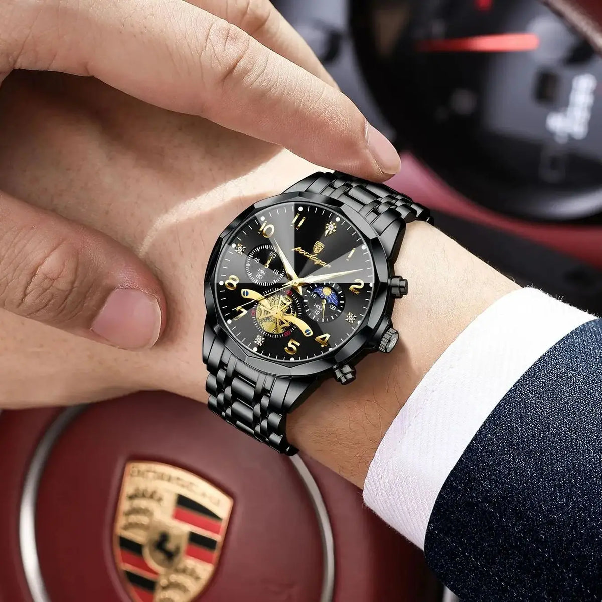 LOR MALE POEDAGAR Luxury High Quality Man Wristwatch Chronograph Stainless Steel Quartz Men's Watches Waterproof Luminous Men Clock Reloj