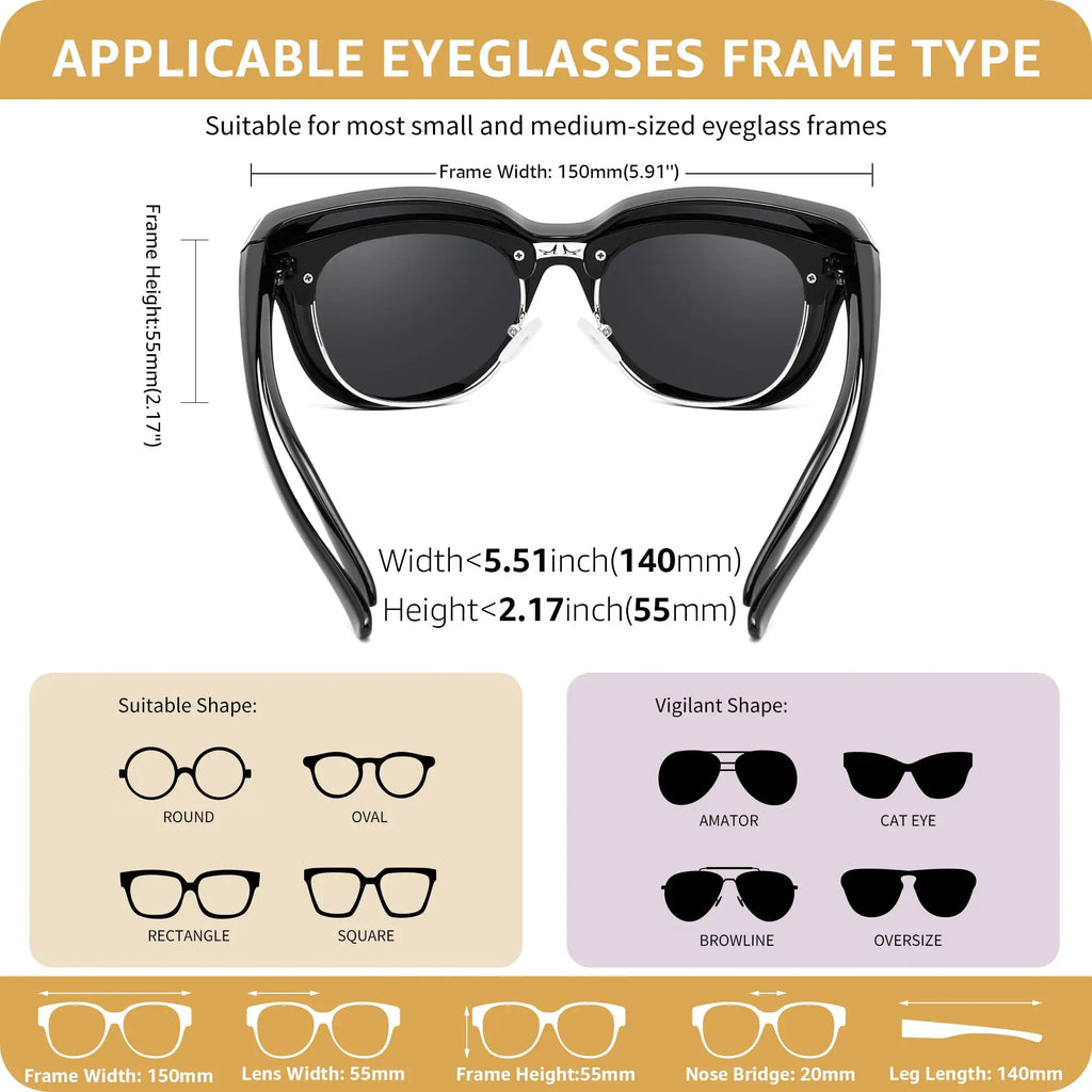 LOR MALE Polarized Fit Over Sunglasses for Men Women, UV400 Protection Wrap Around Lens, Large Oversized Fit Over Glasses for Driving