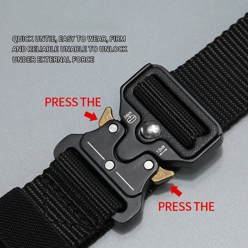 LOR MALE Men's Belt Outdoor Hunting Tactics Belt Multi functional Buckle Nylon Belt High Quality Marine Corps Canvas Belt