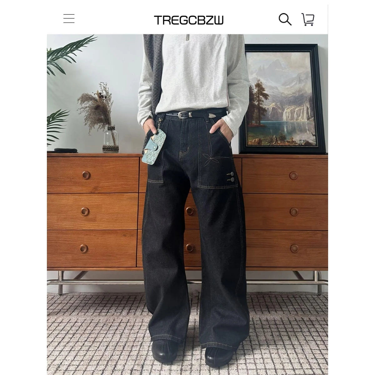 LOR MALE JEANS MEN Black Straight Leg Mens Jeans Novel Pocket Design Front Patch Denim Pants Trendy Fashion Casual Trousers Hot Sale 2025