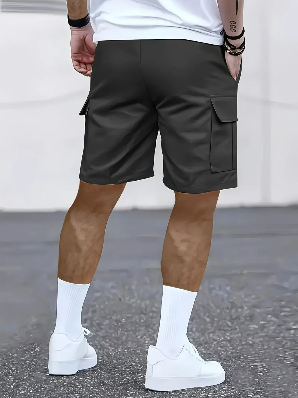 LOR MALE Men's work shorts; summer comfort; multi-pocket; outdoor leisure sport beach pants; elastic waistband