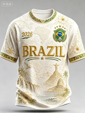 2026 Brazil National Football Team Graphic T-Shirt, Unisex 3D Printed Breathable Quick Dry Short Sleeve Tee