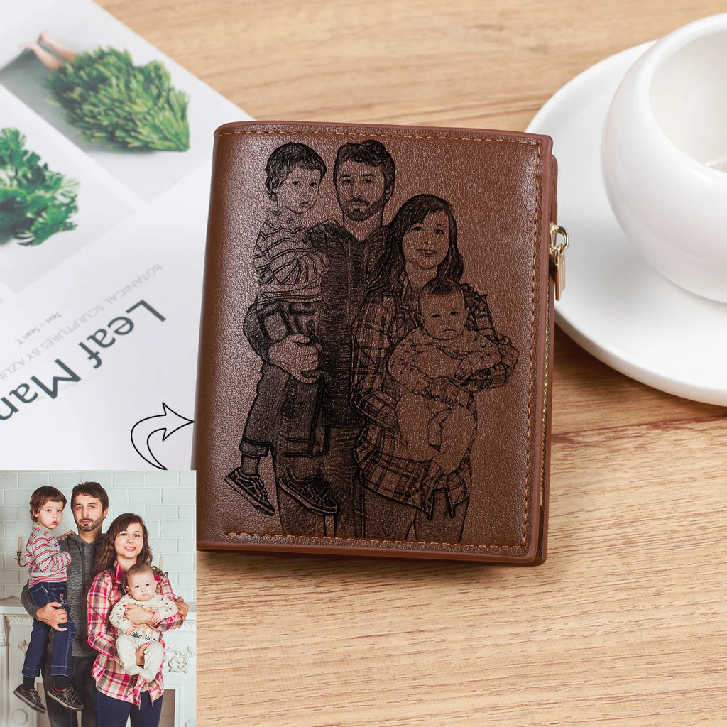 LOR MALE Custom Photo Name Man's Engraving Wallets Personalized Zippered Pu Leather Wal
