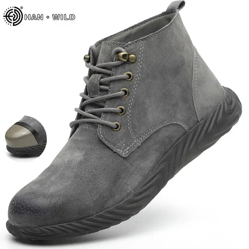 LOR MALE Mens Work Boots 2024 Fashion Outdoor Steel Toe Cow Leather Steel Toe Shoes Men Anti Slip Puncture Proof Safety Shoes Boot Man