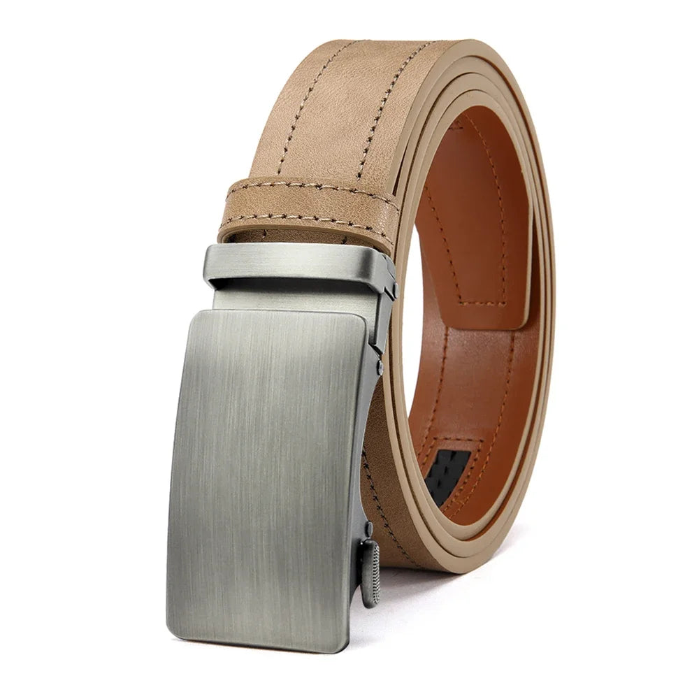 LOR MALE Men's Belt Metal Luxury Brand Automatic Buckle High-quality PU Leather High-quality Men's Business Casual Belt Multi-color