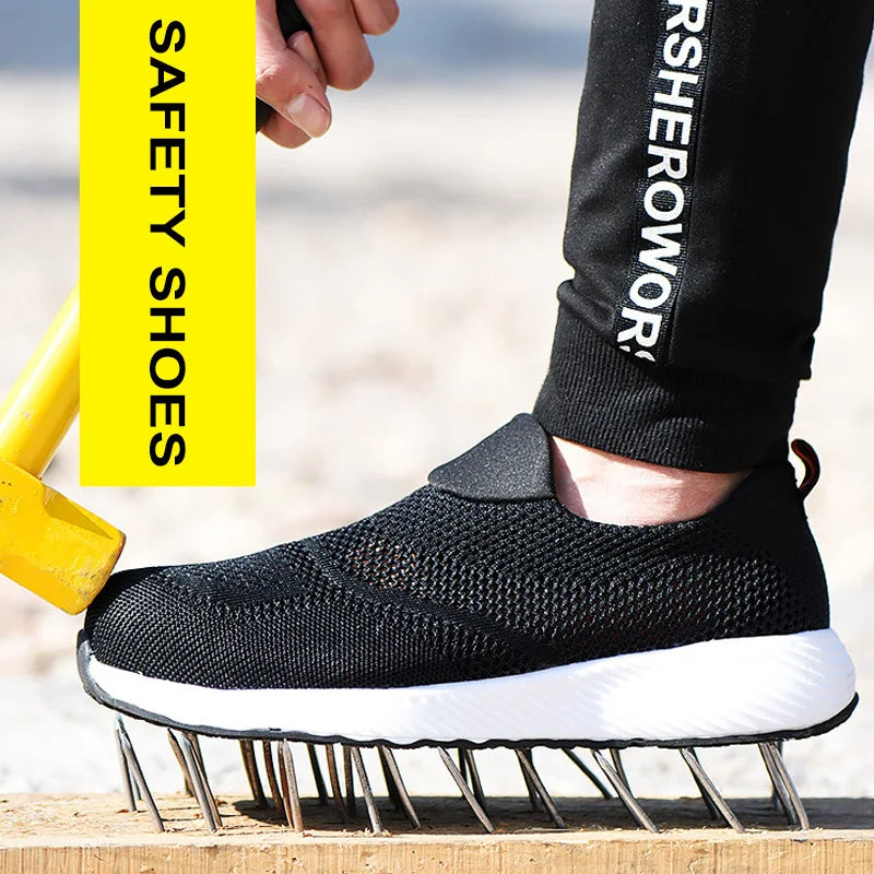 LOR MALE Indestructible Mining Boots Steel Toe Safety Shoes Men Lightweight Work Shoes Sneakers Anti-Smash Anti-Puncture Functional Shoes