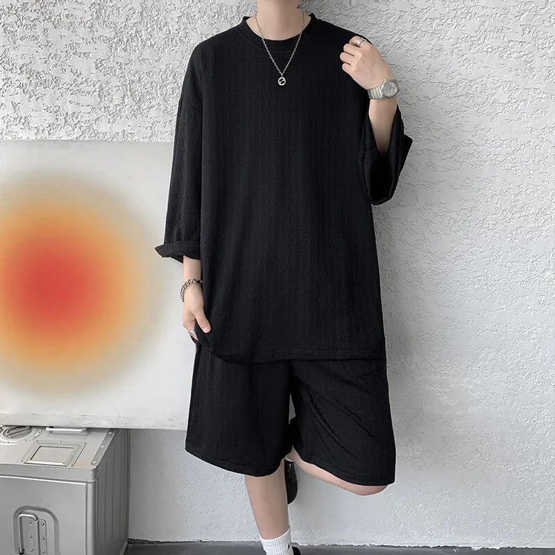 LOR MALE Men's Short Sleeve T-Shirt with Shorts Set, Breathable Summer Outfit, Stylish, Plus Size, 2-Piece, Plus Size, M-XXXXXXXXL