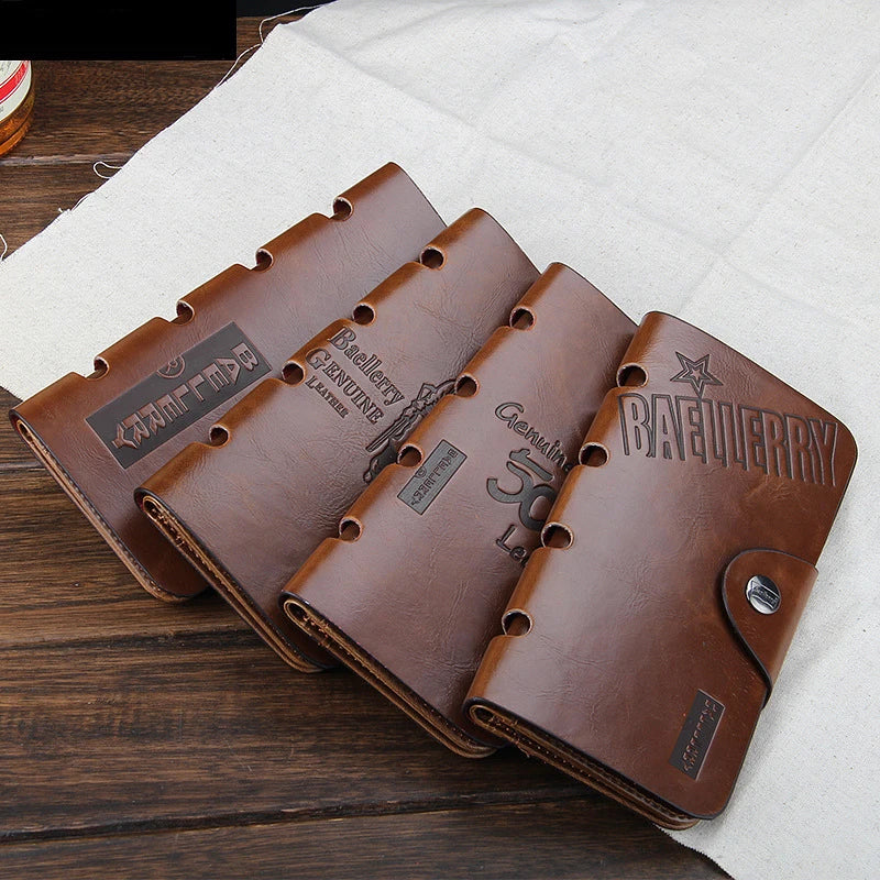 LOR MALE Leather Tri-Fold Wallet - Magnetic Buckle Clutch with Card Holder &