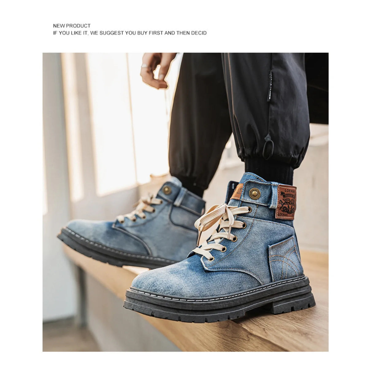 LOR MALE 2026 New Men's High Top Denim Boots, Casual Sports Shoes, Trendy and Fashionable Men's Boots