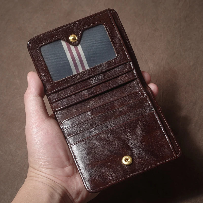 LOR MALE GURO Genuine Leather Wallet High Quality Multi-Card Slots Ultra Slim Lightweight Credit Card Holder Men Women Bifold Money Clip