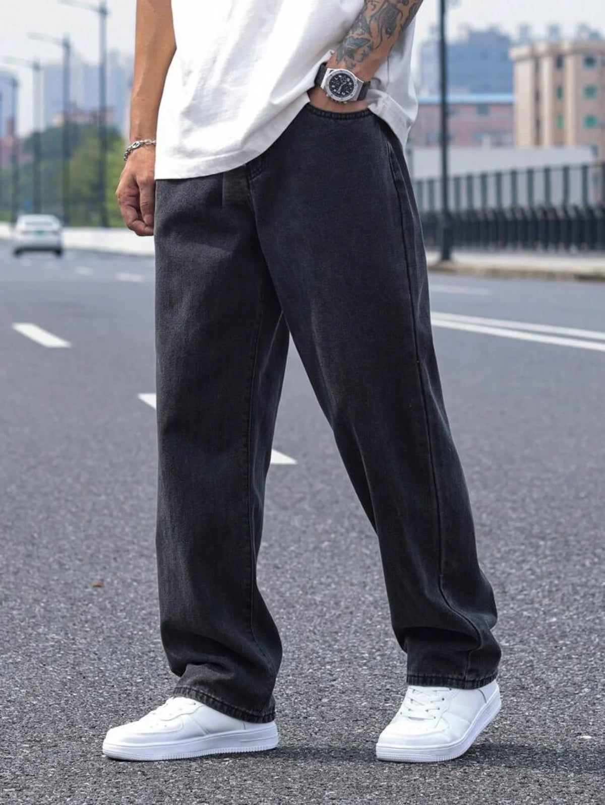 LOR MALE 2025 New Men's Casual Long Jeans, Classic Men's Straight-Leg Jeans & Wide-Leg Jeans, Solid Color