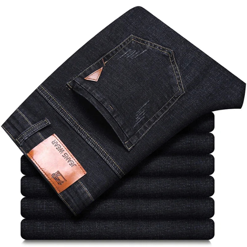 LOR MALE Men Fashion Straight Jeans Men 2025 New Stretch Slim Fit Pants Comfortable Soft Business Denim Trousers Male Brand Clothing