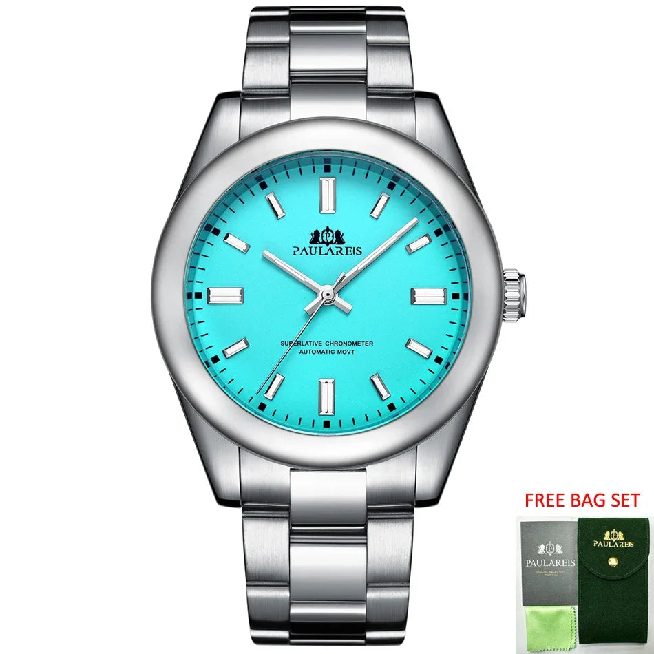 LOR MALE Automatic Watches Mechanical Self Wind Stainless Steel Luxury Red Yellow Blue 3