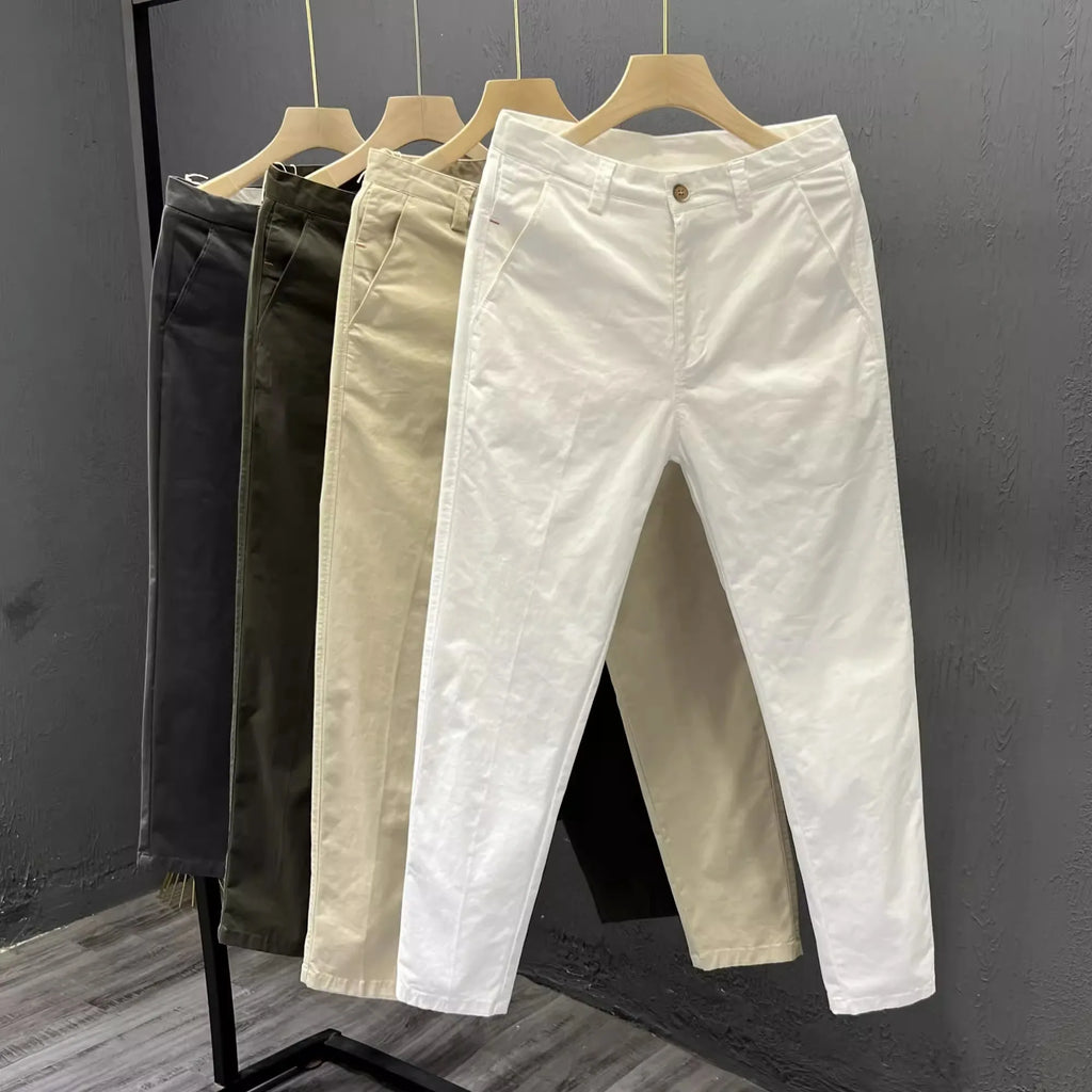 LOR MALE Simple White Casual Pants Men's Summer Trendy Brand Slim Straight Pants Spring Autumn Men's Nine Points Business Cotton Elast...