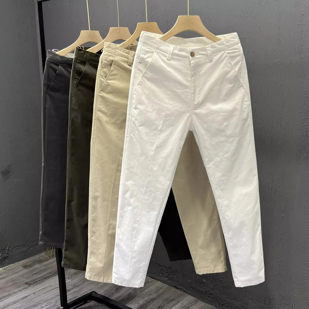 LOR MALE Simple White Casual Pants Men's Summer Trendy Brand Slim Straight Pants Spring Autumn Men's Nine Points Business Cotton Elast...