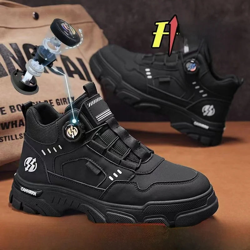 LOR MALE Men's Casual Sporty  Boots High-Top Wear-Resistant Anti-Slip Shoes Comfortable Breathable PU Leather round Toe Boots