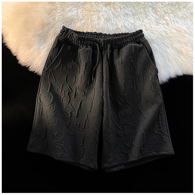 LOR MALE Casual Men's Shorts Summer Trendy Brand American Retro Loose Fit Five-Quarter Length Sporty Style Straight Leg Mid-Low Waist