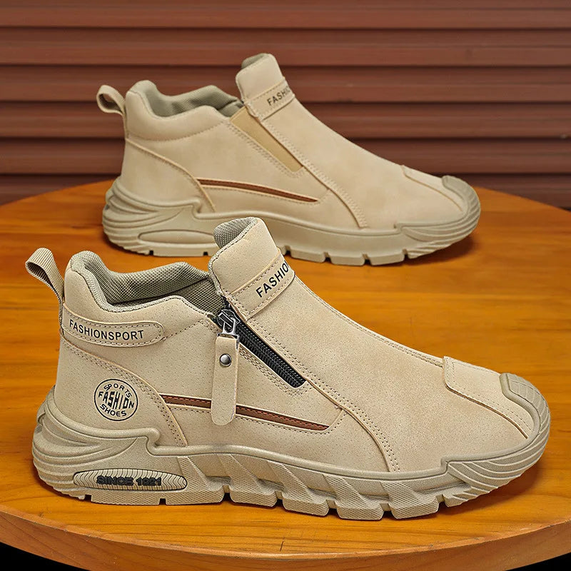 LOR MALE Men's Slip-On Work Boots No Laces Fall Construction Anti-Slip Wear-Resistant Fashionable Waterproof Sports  Boots