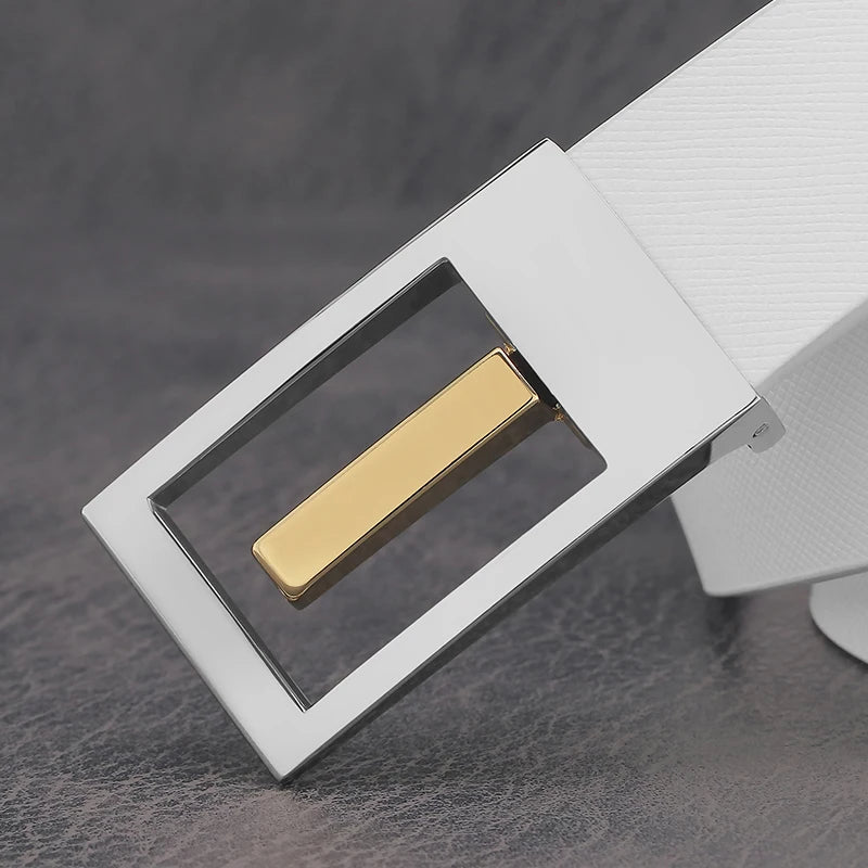 LOR MALE High quality belts 2.9cm exquisite Silvery slide buckle fashion brand luxury genuine leather white casual young waist strap B666