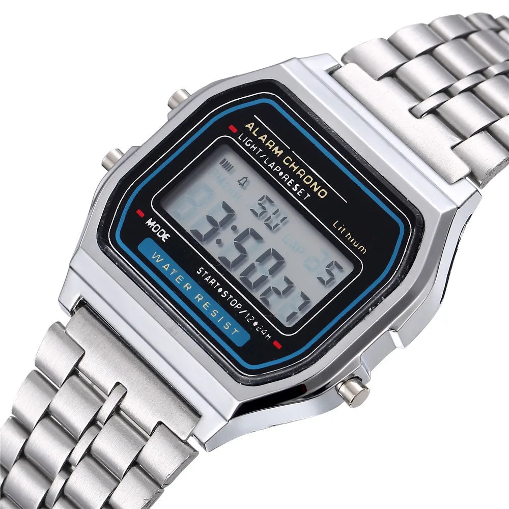 LOR MALE Luxury LED Digital Watch Stainless Steel Electronic Wristwatch Simple Business