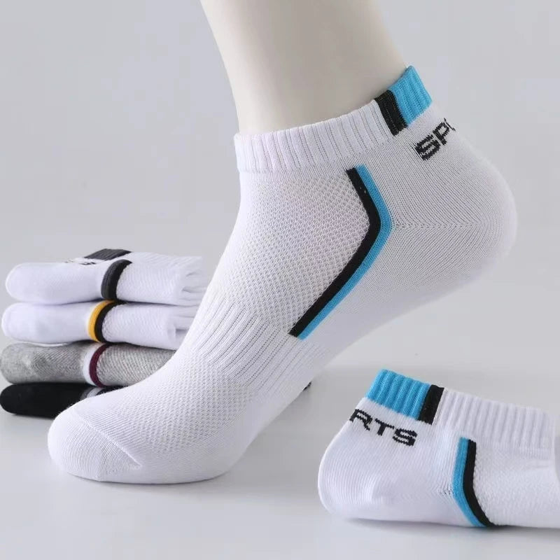 LOR MALE 5pairs Men's Fashion Sports Socks, Striped Cotton Sweat Absorption Breathable Comfortable Ankle Socks