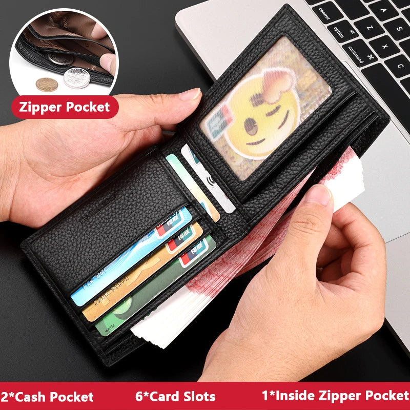 LOR MALE Business Man Wallet Simple Design Bifold Cowhide Genuine Leather Credit Card Wallet for Men Birthday Gifts