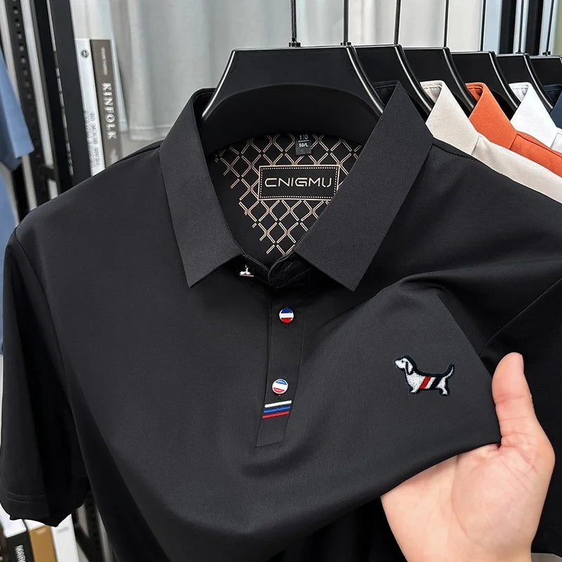 LOR MALE Hot Quality Man Short-Sleeved Polo Shirt Lapel Button Dog Embroidery Spring Casual Elegance T-Shirt Simple Business MensClothing