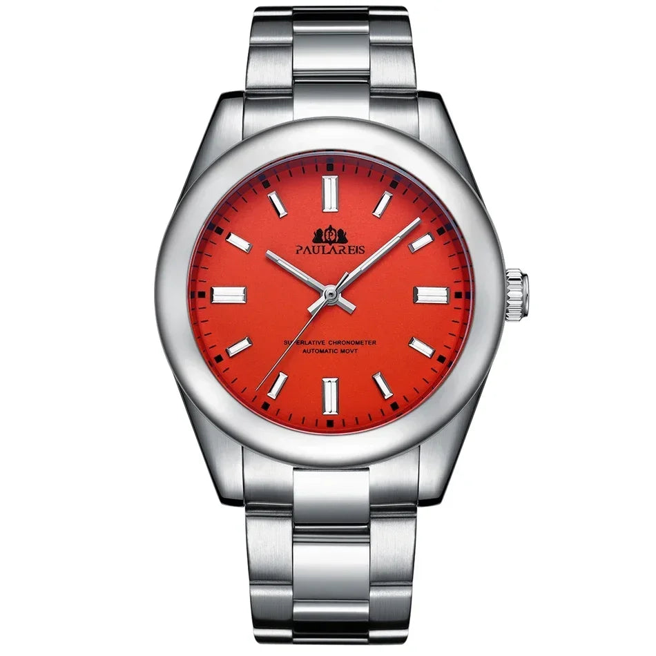 LOR MALE Automatic Watches Mechanical Self Wind Stainless Steel Luxury Red Yellow Blue 3
