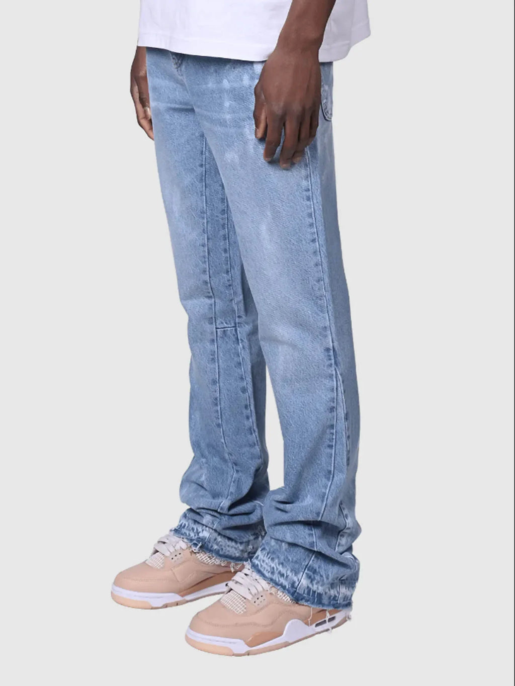 LOR MALE Men's Fashion Jeans Work Pants, European and American Fashion Workwear Elastic Patchwork Denim Layered Flared Pants S-XXL