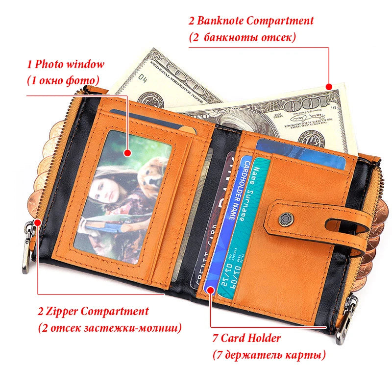 LOR MALE HUMERPAUL Genuine Leather Men's Wallet Fashion Quality Travel Purse Rfid Protect Credit Card Holder Wollst for Men with Chain