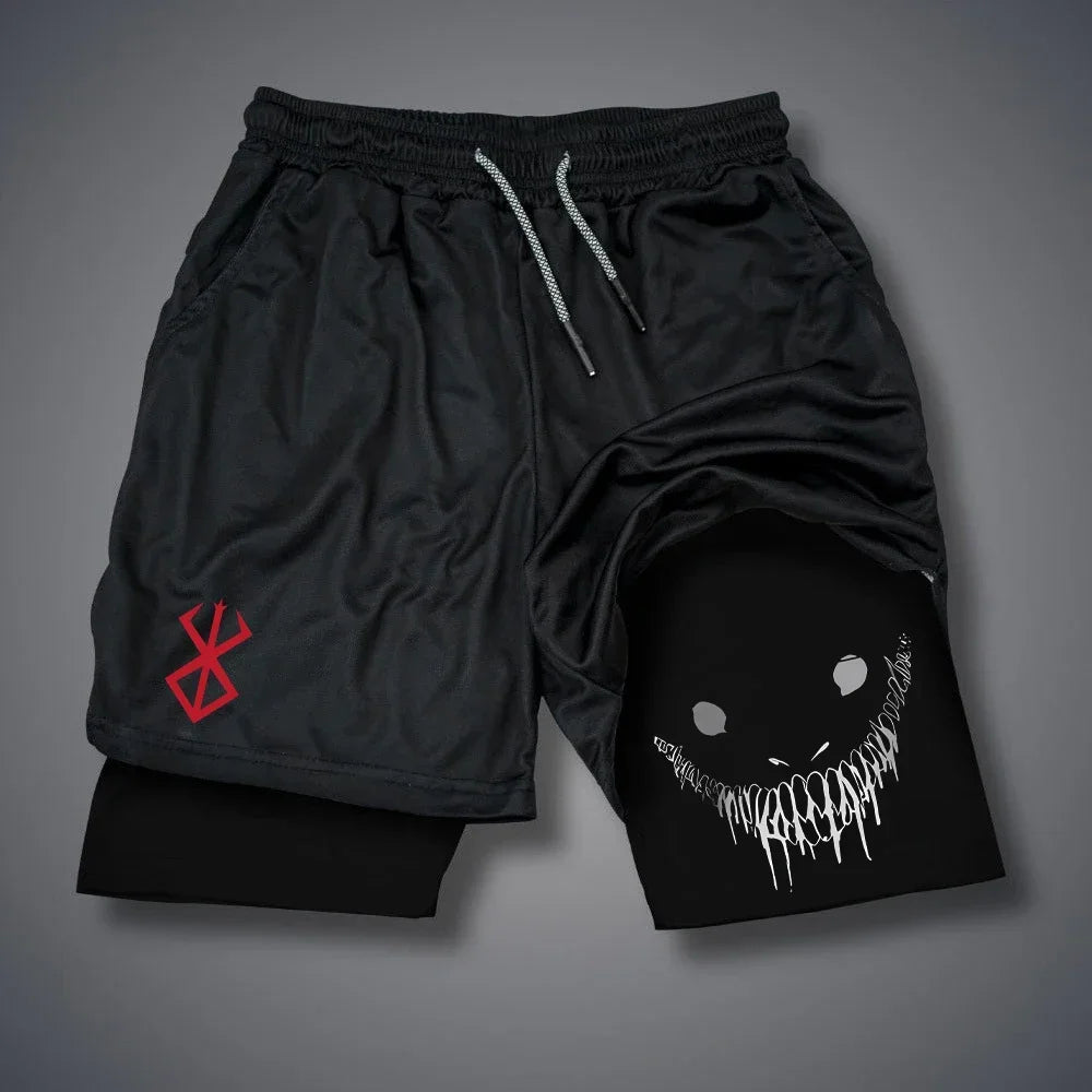 LOR MALE Summer Men Shorts Funny Graphic Print Running Fitness Gym Training Sport Shorts Quick Dry Workout Jogging Double Deck Shorts Man