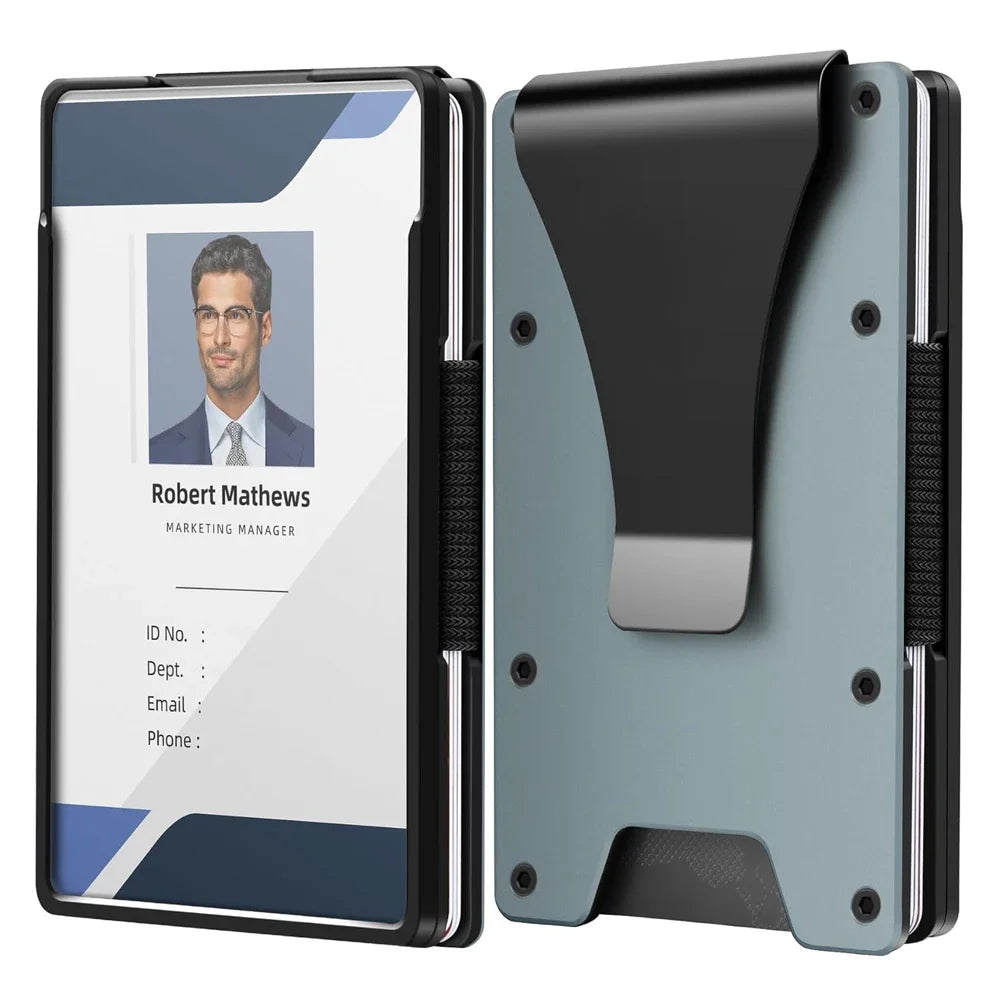 LOR MALE Minimalist Wallet for Men- Slim Aluminum Metal Money Clip Wallet with Clear ID Card Holder, Slim Wallet for Men Holds Up 15 Card