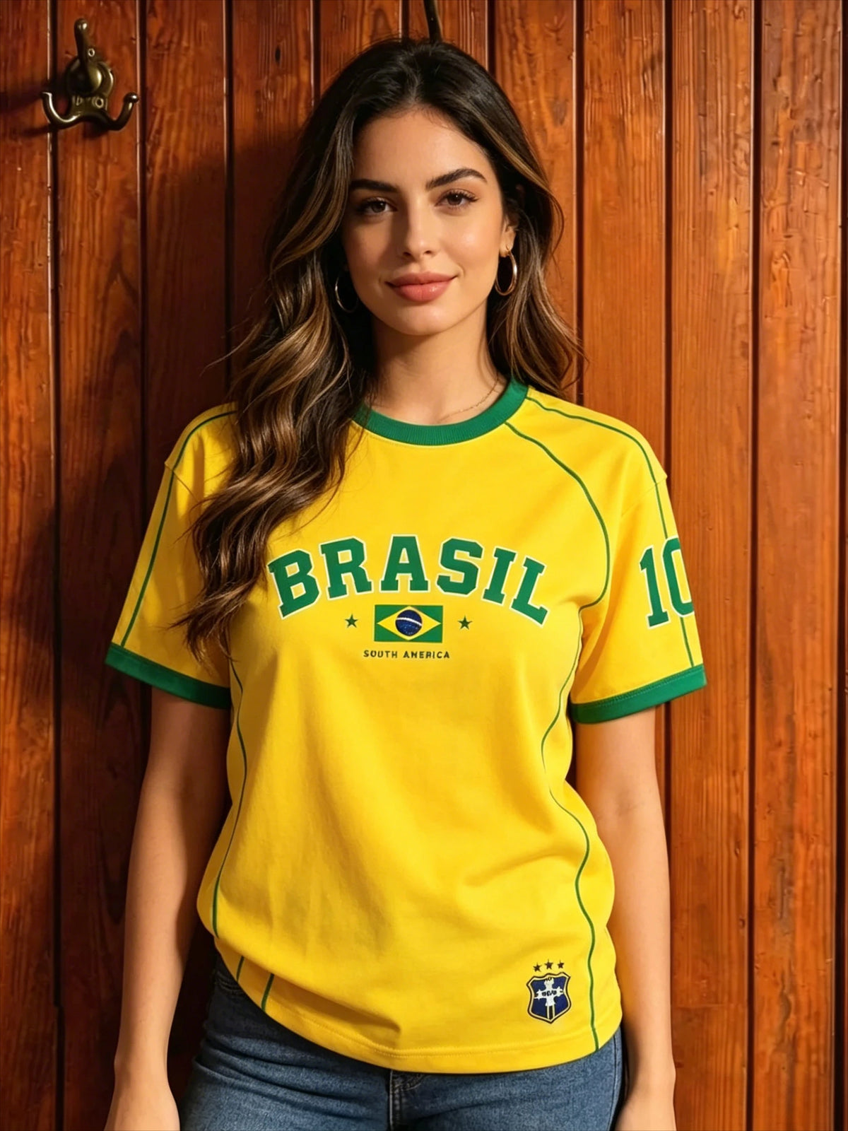Brazil Football T-Shirt Soccer Jersey Retro Print Breathable Quick Dry Training Fan Sport Short Sleeved Top Tees Chic Clothes