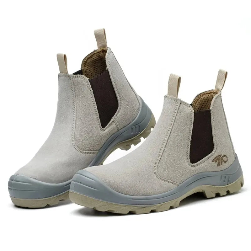 LOR MALE Safety Boots for Men Work Shoes Construction with Steel Toe Slip On Without Laces Welder Welding