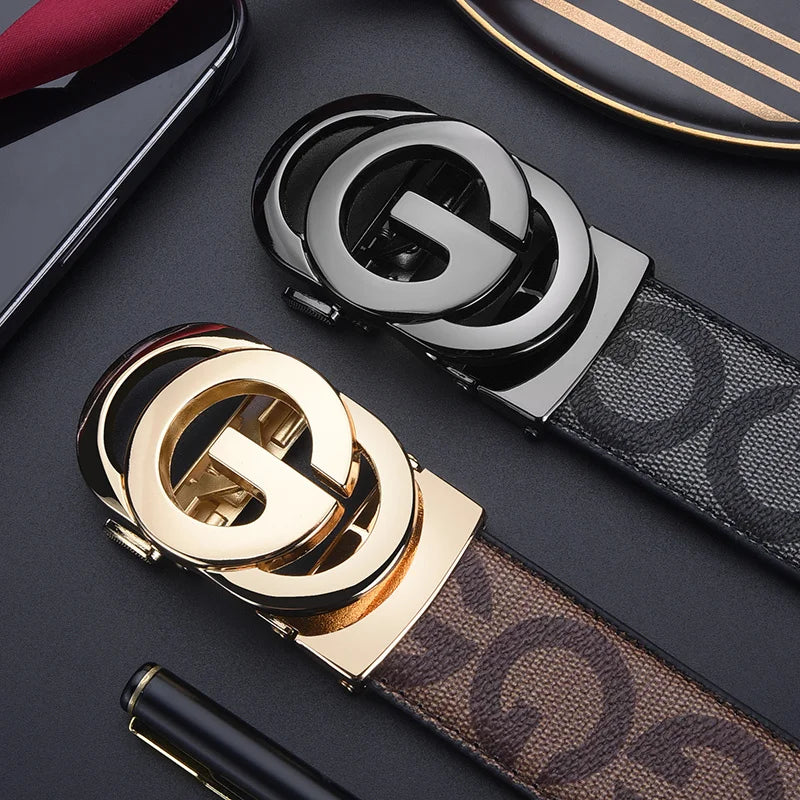 LOR MALE High Quality 3.4cm Leather Men Belt Designer Metal Buckle Business Strap Male Jeans Fashion Accessory