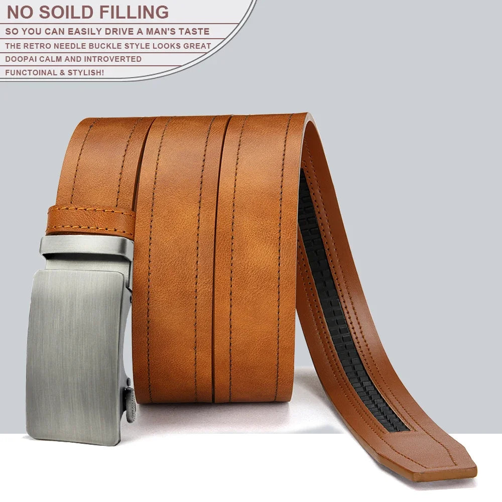 LOR MALE Men's Belt Metal Luxury Brand Automatic Buckle High-quality PU Leather High-quality Men's Business Casual Belt Multi-color