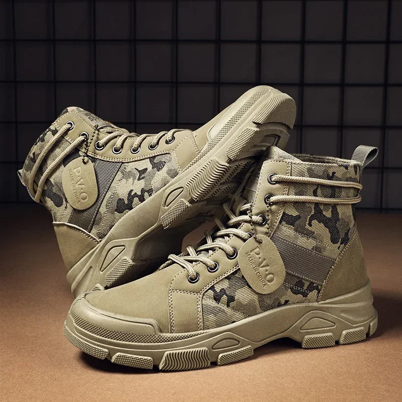 LOR MALE Boots for Men Autumn High Top Camouflage Desert Casual Flats Mens Boot Breathable Non Slip Work Shoes Zapatillas Hombre