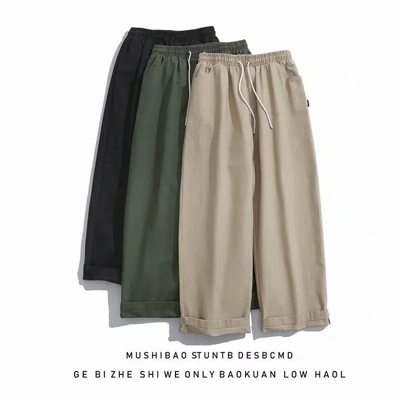 LOR MALE Summer Thin Men's Casual Pants Versatile Loose Fit Straight Leg Nine-Tenths Workwear Trousers Trendy Brand Youthful Energy Style
