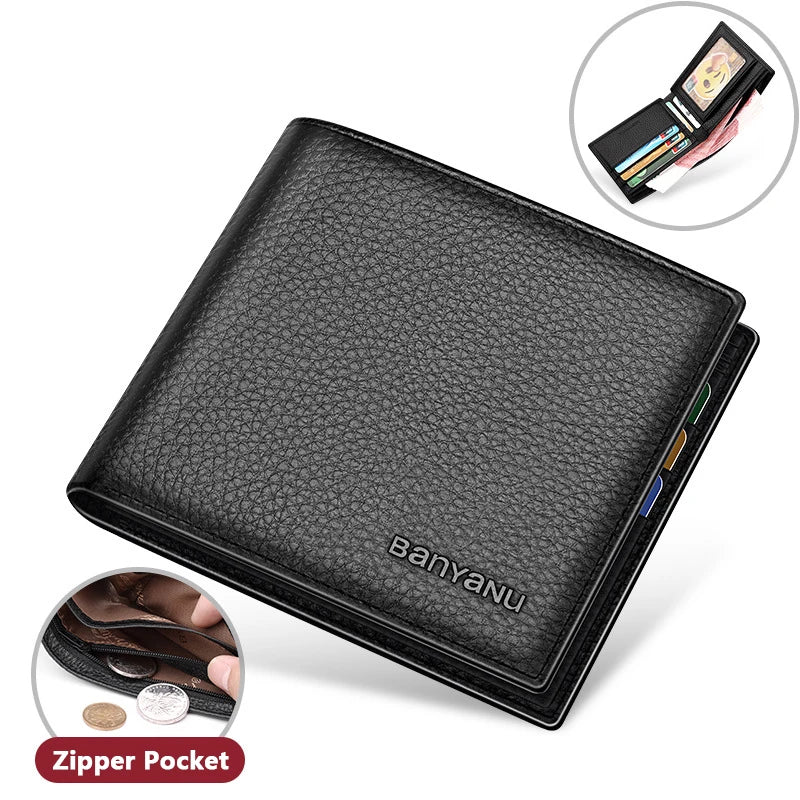 LOR MALE Business Man Wallet Simple Design Bifold Cowhide Genuine Leather Credit Card Wallet for Men Birthday Gifts